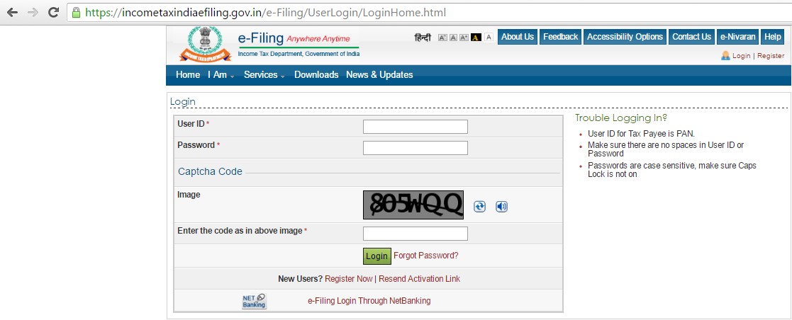 Screenshot income-tax-login